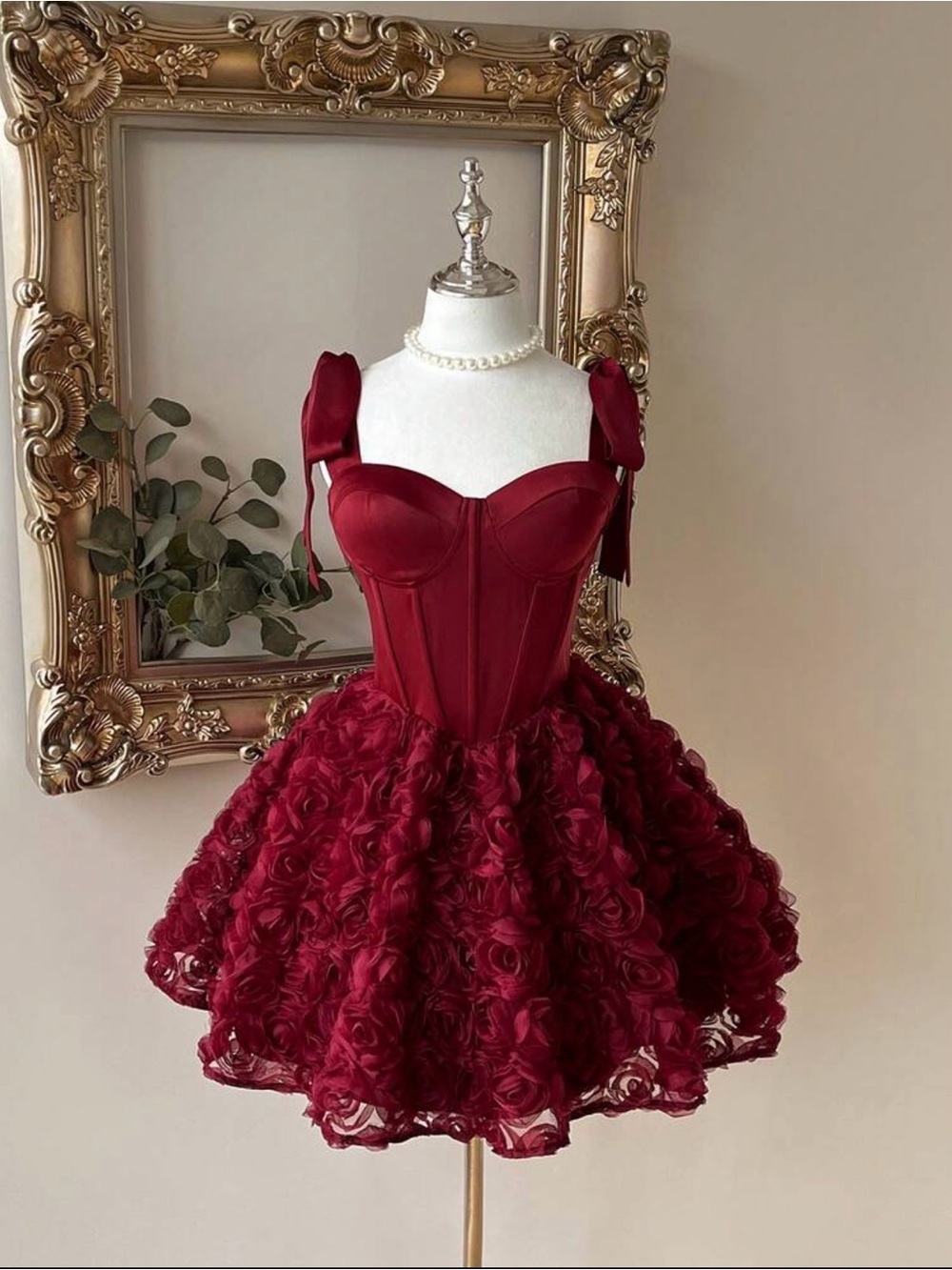 Wine Red Rosette Corset Mini Dress